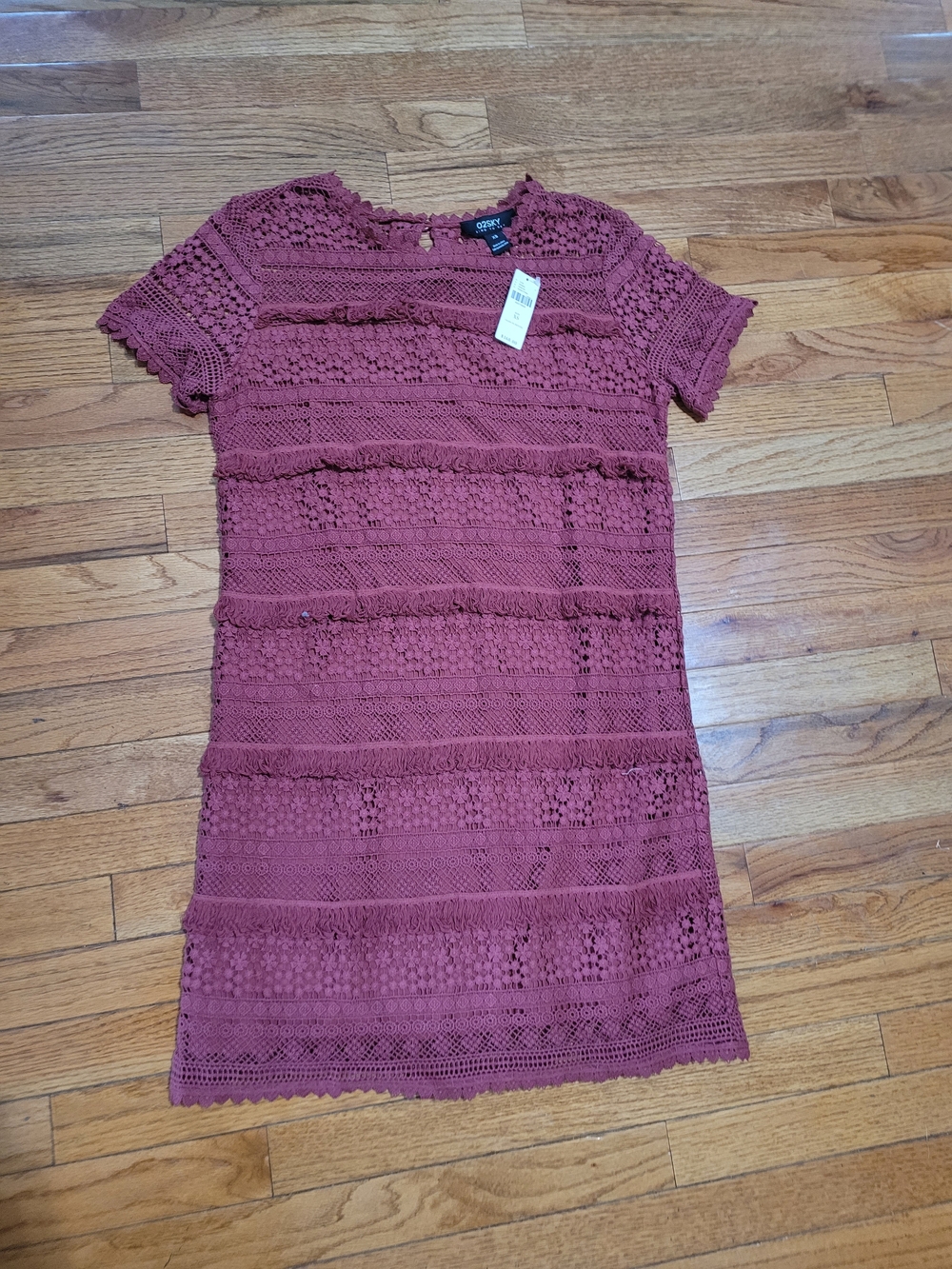 Anthropologie Mauve Crochet Short Sleeve Mini Dress